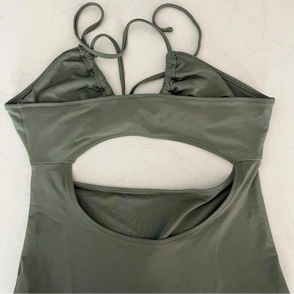 Aerie Ruched Cut Out One Piece Sage/Moss Swimsuit Medium - Picture 6 of 8
